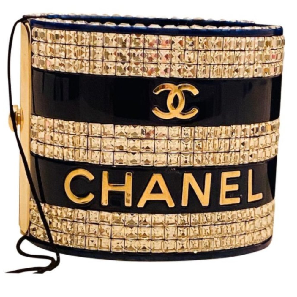 Chanel Navy Blue Crystal Studded Bracelet Cuff